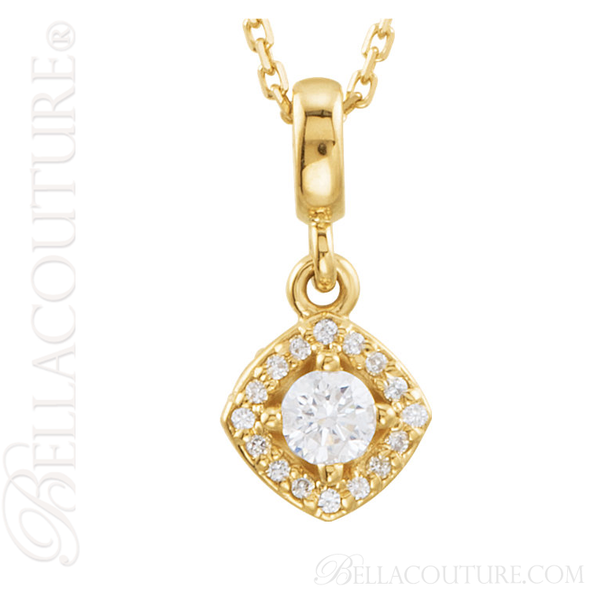 (NEW) BELLA COUTURE Fine Halo Diamond 14K Yellow Gold Pendant Necklace (18" in Length) (1/5 CT. TW.)