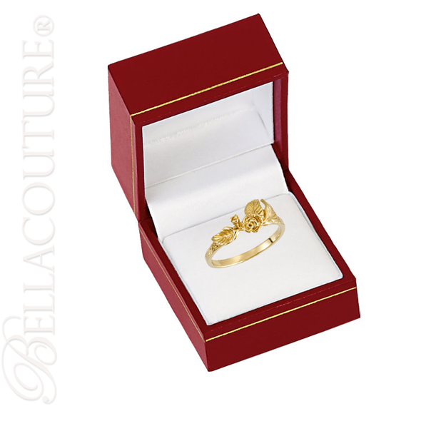 (NEW) BELLA COUTURE Fine Gorgeous Sculptural Realistic Rose & Leaf Floral Flower 18K Yellow Gold Ring (Size 6)