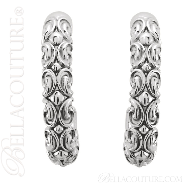 (NEW) BELLA COUTURE La VICTORIA FINE GORGEOUS 14K WHITE GOLD SCROLLING HOOP EARRINGS