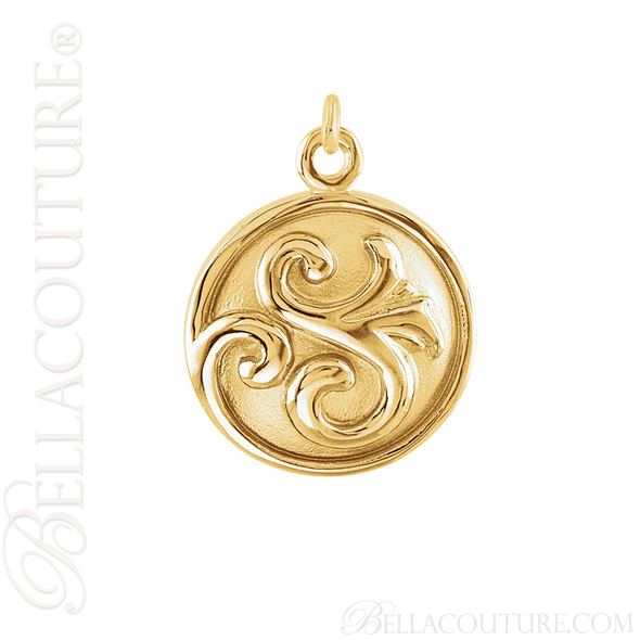 (NEW) BELLA COUTURE Fine Elegant 18K Solid Yellow Gold Scroll Dangle Drop Circle Charm (14MM H x 11MM W x 4.5MM D)