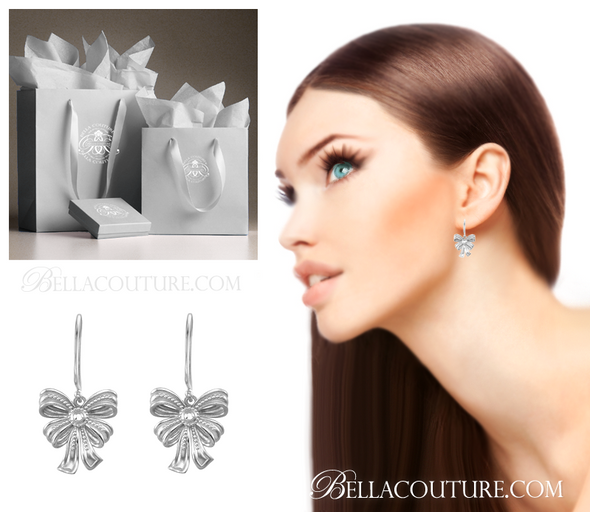 (NEW) BELLA COUTURE FINE GORGEOUS VINTAGE INSPIRED DELICATE STERLING SILVER DANGLE DROP BOW EARRINGS