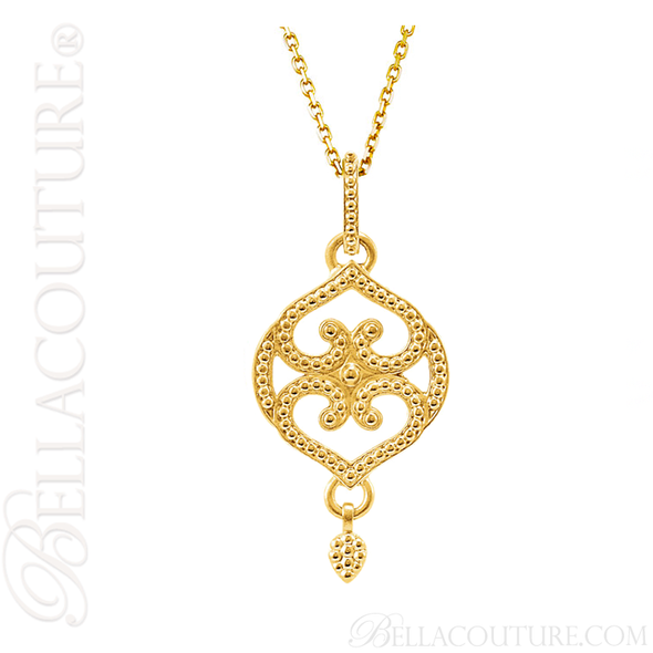 (NEW) BELLA COUTURE ETRUSCAN COLLECTION Fine 14K Solid Yellow Gold Chain Dangle Drop Accent Necklace