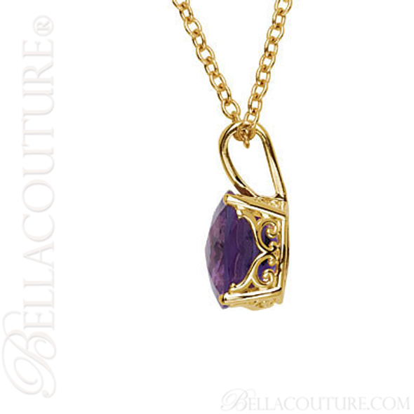 (NEW) BELLA COUTURE FINE AMETHYST GEMSTONE DIAMOND 14K YELLOW GOLD PENDANT NECKLACE (18" Inches)