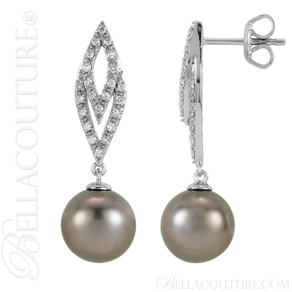 (NEW) BELLA COUTURE CORA Fine Tahitian Cultured Pearl Diamond 14K White Gold Dangle Drop Earrings