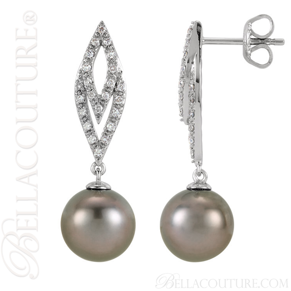 (NEW) BELLA COUTURE CORA Fine Tahitian Cultured Pearl Diamond 14K White Gold Dangle Drop Earrings (NEW) BELLA COUTURE CORA Fine Tahitian Cultured Pearl Diamond 14K White Gold Dangle Drop Earrings