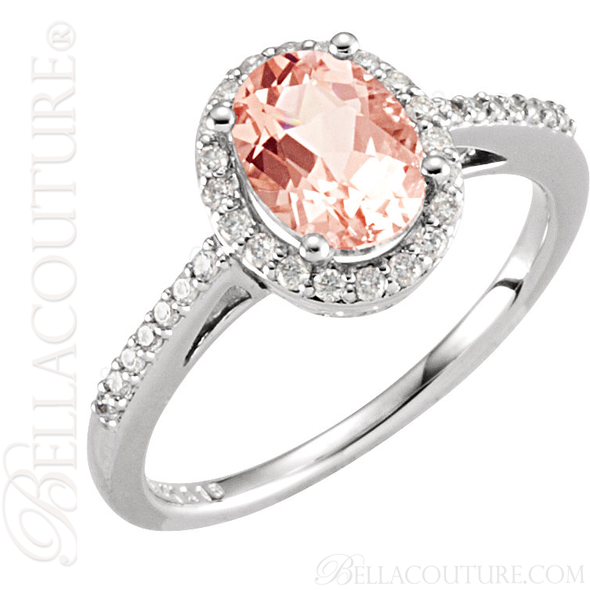 (NEW) BELLA COUTURE BELINNA Gorgeous Pink Morganite Pave' Diamond 14K White Gold Ring (1/5 CT. TW.)