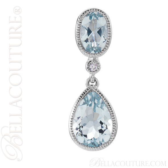 (NEW) BELLA COUTURE BALINA Pave Diamond Genuine Aquamarine Gemstone 14K White Gold Dangle Drop Pendant