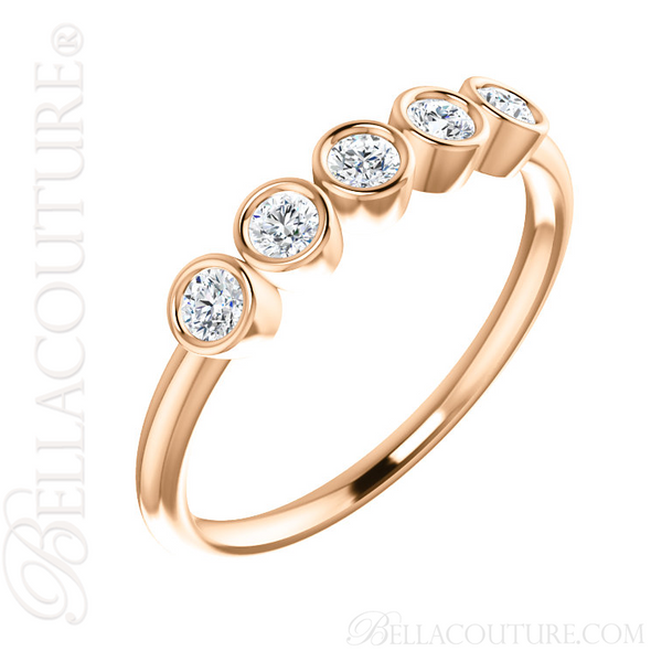 (NEW) BELLA COUTURE CORINA Fine Five Diamond Bezel Set 14K Rose Gold Ring Band (1/3 CT. TW.)