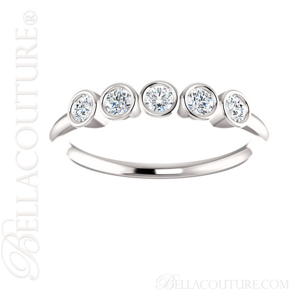 (NEW) BELLA COUTURE CORINA Fine Five Diamond Bezel Set 14K White Gold Ring Band (1/3 CT. TW.)