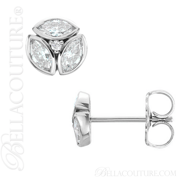 (NEW) BELLA COUTURE De VINE Marquise Cut Diamond 14K White Gold Bezel Set Stud Earrings (1/2 CT. TW.)