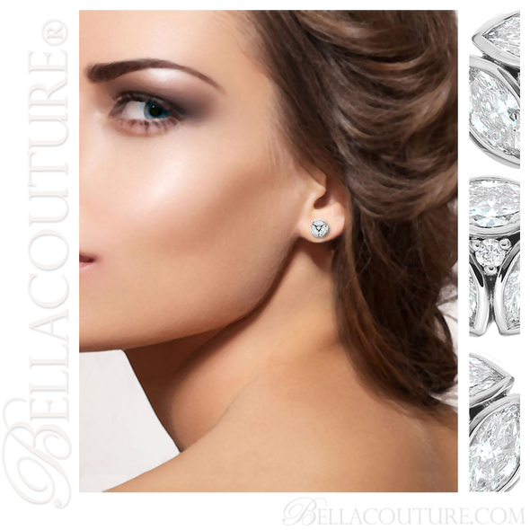 (NEW) BELLA COUTURE De VINE Marquise Cut Diamond 14K White Gold Bezel Set Stud Earrings (1/2 CT. TW.) (NEW) BELLA COUTURE De VINE Marquise Cut Diamond 14K White Gold Bezel Set Stud Earrings (1/2 CT. TW.)
