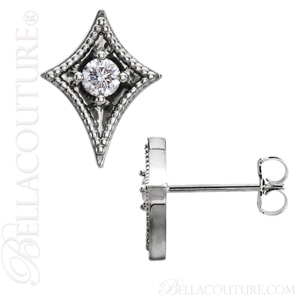 (NEW) BELLA COUTURE La VITA Demure Milgrain Diamond 14K White Gold Stud Earrings (1/2 CT. TW.) (NEW) BELLA COUTURE La VITA Demure Milgrain Diamond 14K White Gold Stud Earrings (1/2 CT. TW.)