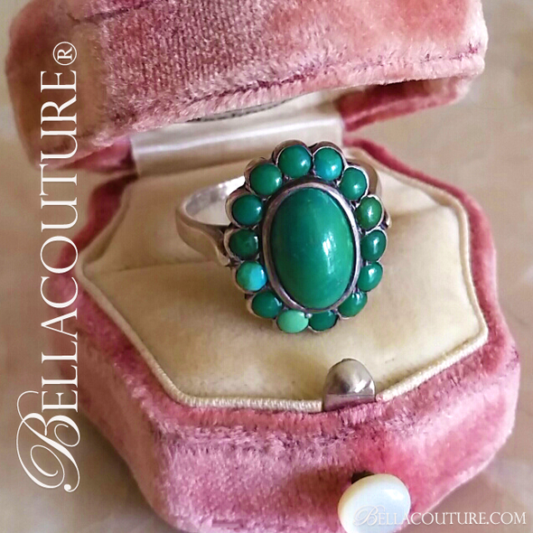 SOLD! - (ANTIQUE) Rare Gorgeous Victorian Natural Persian Turquoise Filigree Sterling Silver Ring c.1838 One of a Kind Fine Jewelry