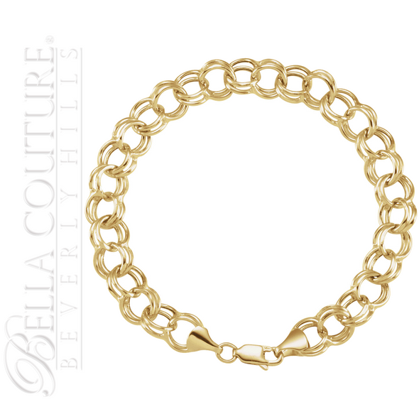 (NEW) BELLA COUTURE LIBBY Gorgeous 14K Yellow 5.7mm Wide Double Link Charm Bracelet (7.25" Inch)