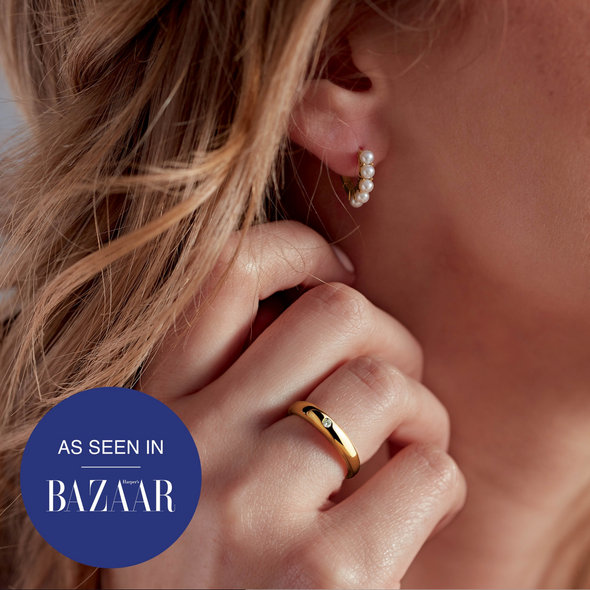 LIZBETT 14K Rose Gold Pearl Huggie Hoop Earrings By JANE BORDEAUX ® - PETITE PEARL COLLECTION