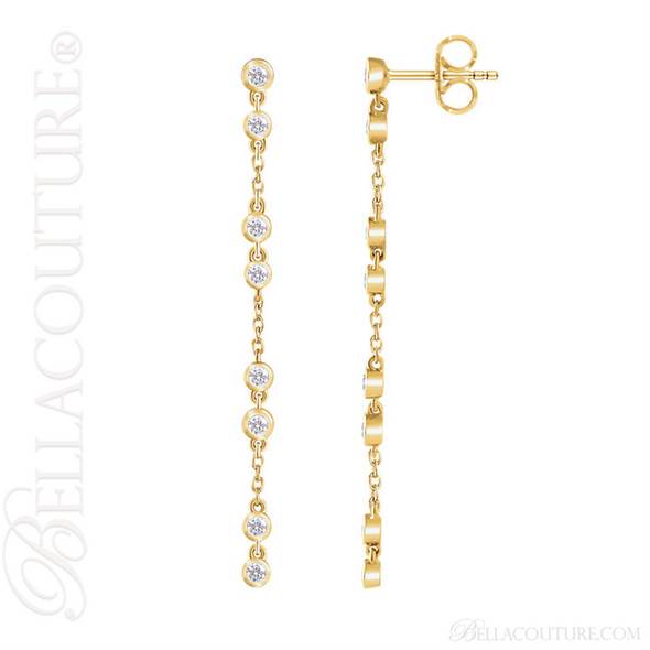 (NEW) BELLA COUTURE® WAVERLY Diamond 14K Yellow Gold Chain Dangle Drop Chandelier Earrings