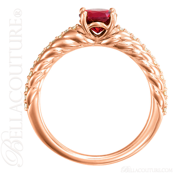 (NEW) BELLA COUTURE® ANALICIA Fine 1/8CTW Diamond Mozambique Garnet 14K Rose Gold Ring