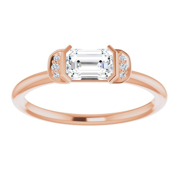 (NEW) BELLA COUTURE LeORA Fine Elegant Diamond Baguette Emerald Cut Genuine White Sapphire Gemstone 14K Rose Gold Ring