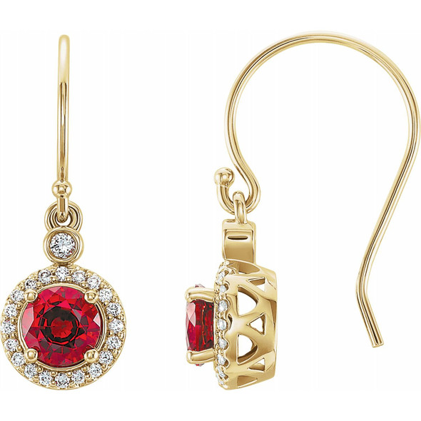 (NEW) BELLA COUTURE PARIS FINE DIAMOND RUBY 14K YELLOW GOLD DANGLE DROP EARRINGS