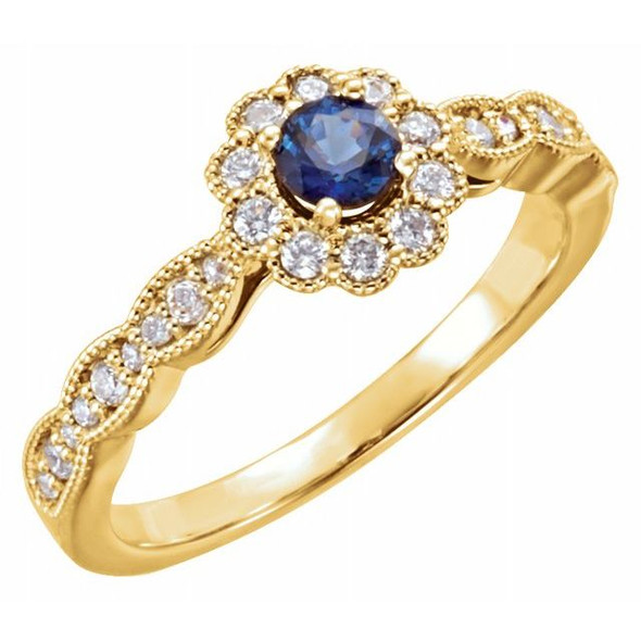 (NEW) BELLA COUTURE BELLA Fine Elegant Diamond Natural Blue Sapphire Gemstone Halo 14K Yellow Gold Ring
