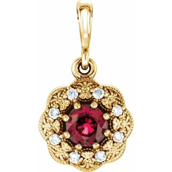 (NEW) BELLA COUTURE ASHLEY Fine Elegant Diamond Natural Ruby Gemstone Halo 14K Yellow Gold Dangle Drop Pendant