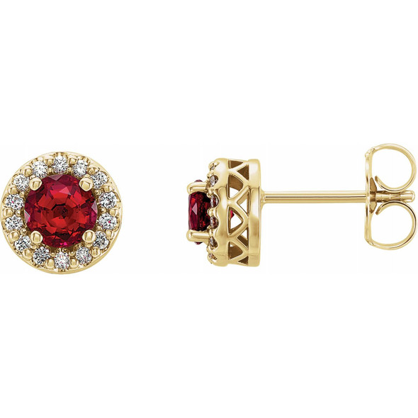 (NEW) BELLA COUTURE MARION FINE DIAMOND 5MM RUBY 14K YELLOW GOLD POST EARRINGS