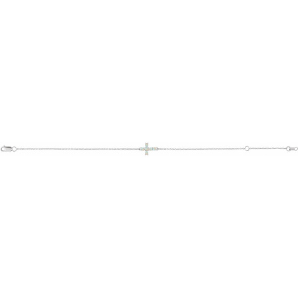 (NEW) BELLA COUTURE Victoriana Sideways Cross Fine Opal Cabochon 14K White Gold Charm Bracelet (7.5", 7", 6.5" Adjustable Length)