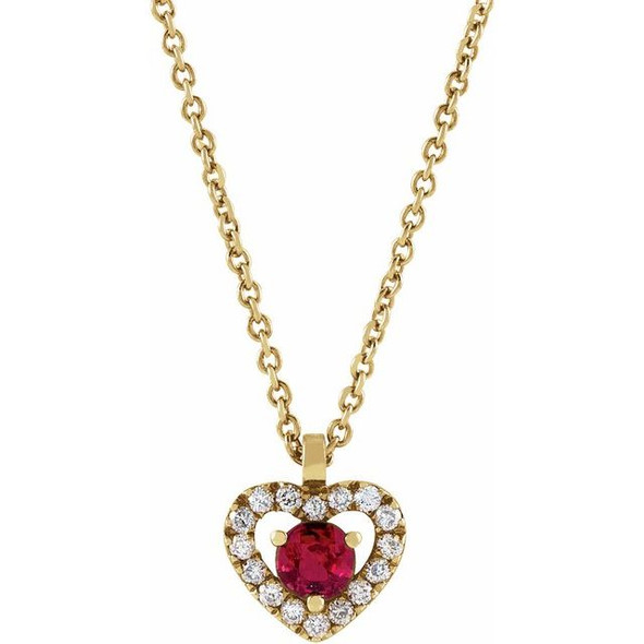 (NEW) BELLA COUTURE PURE Heart Fine Diamond Natural Ruby 14K Yellow Gold Dangle Drop Pendant Necklace (18" Length)