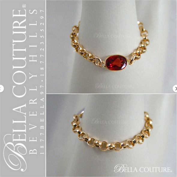 (NEW) BELLA COUTURE ® ROMANTICA OVAL GARNET 14K YELLOW GOLD GEMSTONE CHAIN RING