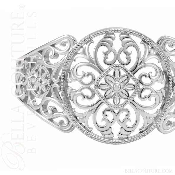 (NEW) BELLA COUTURE ITALIANA COUTURE® 14K White Gold Scroll Cuff Bracelet (Adjustable)