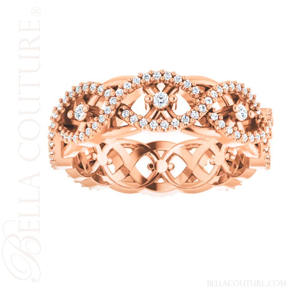 (NEW) BELLA COUTURE® WAVERLY 14K Rose Gold Natural Diamond Eternity Ring Band (.75CT. TW.)