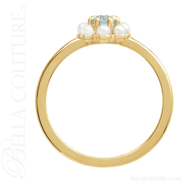 (NEW) BELLA COUTURE® ALEXANDRIA Oval Natural Aquamarine Pearl 14K Yellow Gold Ring Band
