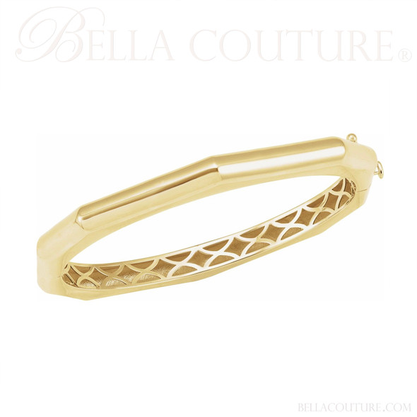 (NEW) BELLA COUTURE® GABRIELLE 14K Yellow Gold Open Woven Inner Filigree Hinged Bangle Bracelet (7" inch)