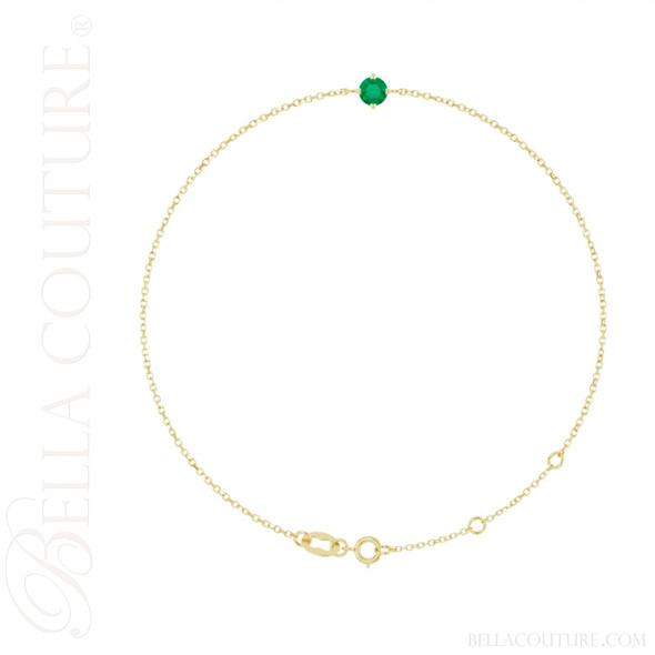 (NEW) BELLA COUTURE® VERDANT 4MM Emerald 14K Yellow Gold Link Chain Bracelet (6.5, 7, 7.5" inch)