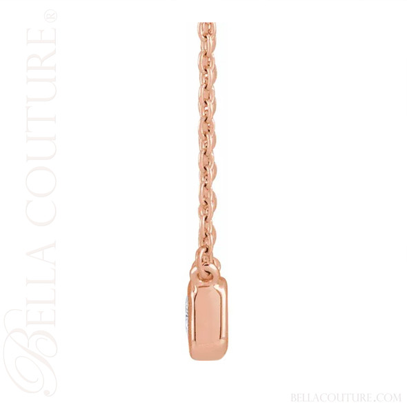 (NEW) BELLA COUTURE® CRISSA 14K Rose Gold Solitaire Baguette 1/2CT Diamond Link Chain Necklace (18", 16" Adjustable)