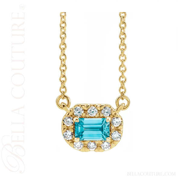 (NEW) BELLA COUTURE® BAYLIE Petite 14K Yellow Gold Solitaire Baguette 5 MM x 3 MM Zircon Link Chain Necklace (18")