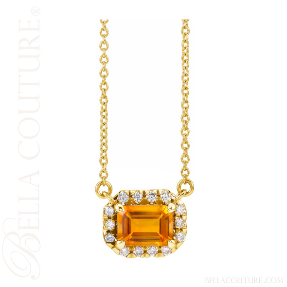 (NEW) BELLA COUTURE® BAYLIE 14K Yellow Gold Solitaire Baguette 7MM x 5MM Citrine Link Chain Necklace (18")