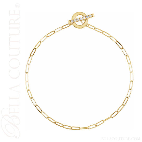 (NEW) BELLA COUTURE® BARBIE COUTURE Diamond Toggle 14K Yellow Gold Link Chain Bracelet (7" inch)