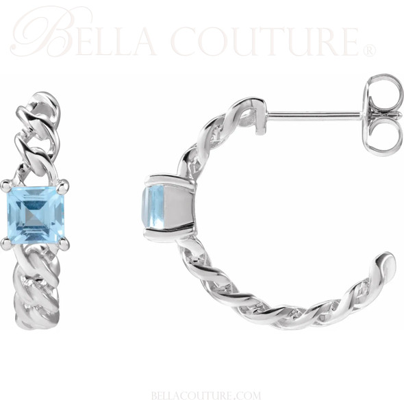 (NEW) BELLA COUTURE® MINA SKY BLUE TOPAZ 14K WHITE GOLD OPEN CHAIN FILIGREE HOOP EARRINGS