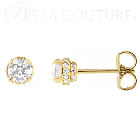 (NEW) BELLA COUTURE® GRACE HALO 3/4 CTW DIAMOND 14K YELLOW GOLD POST EARRINGS (4MM)