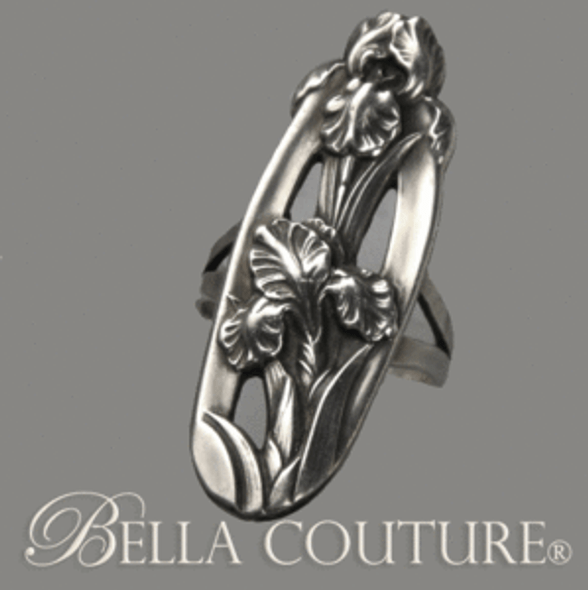 SOLD! - (ANTIQUE) Victorian Art Nouveau Arts and Crafts 1880 Sterling Silver Iris Flowers Ring