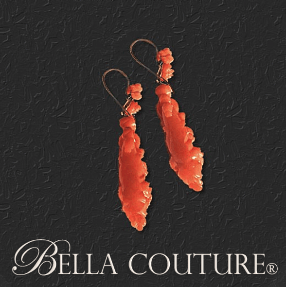 SOLD! - (ANTIQUE) Georgian or Victorian 18K Yellow Gold Carved Coral Demi-Parure Cherub Cameo Pendant Dangle Drop Earrings