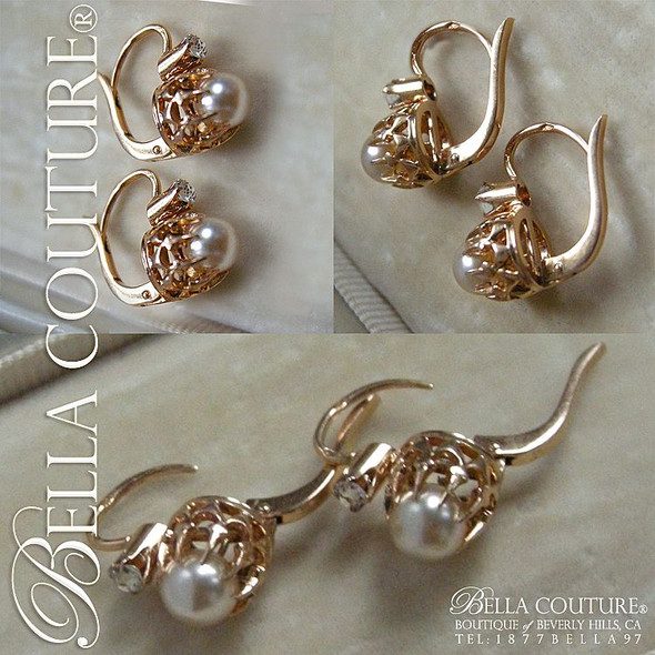 SOLD! - Gorgeous Fine Antique French Victorian circa 1838 18K Rose-Yellow Gold Salt Water Pearl & White Sapphire (Diamond-Cut) Earrings Jewelry Jewellery