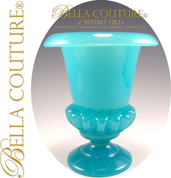 SOLD! - Gorgeous Rarest Antique French Blue Opaline Glass Urn Pot Vase