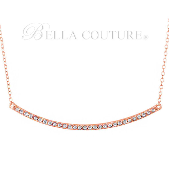 (NEW) BELLA COUTURE ZOE Pave' Diamond 14K Rose Gold Modern Bar Necklace with Chain ~ 18"