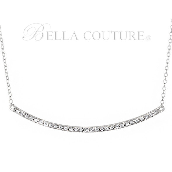 (NEW) BELLA COUTURE ZOE Pave' Diamond 14K White Gold Bar Necklace with Chain ~ 18"