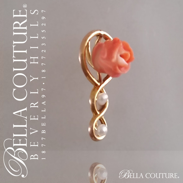 SOLD! - (ANTIQUE) Rare Georgian Victorian Gorgeous Petite Coral Carved Rose Flower Dainty White Seed Pearl 14K Yellow Gold Necklace Charm Pendant - Fine Jewelry (One of a Kind)