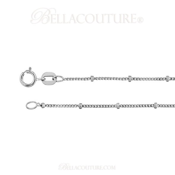 (NEW) BELLA COUTURE Fine (16") 14K Solid White Gold Beaded Curb Necklace Chain