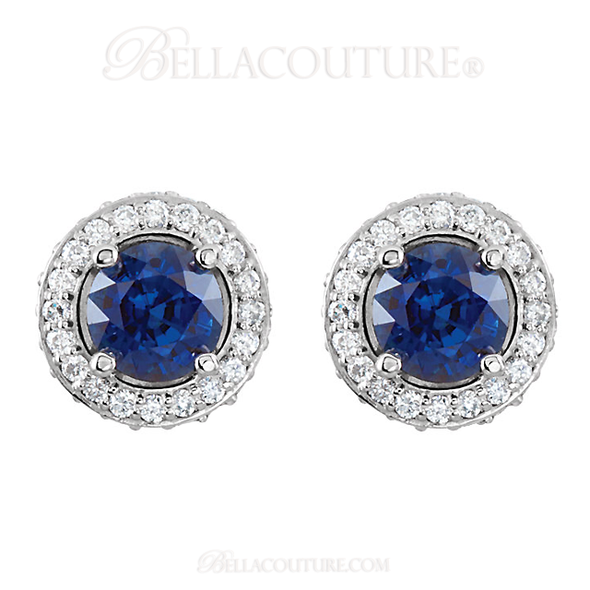 (NEW) Bella Couture Fine Sapphire & 3/8 CT Diamond 14k White Gold Earrings