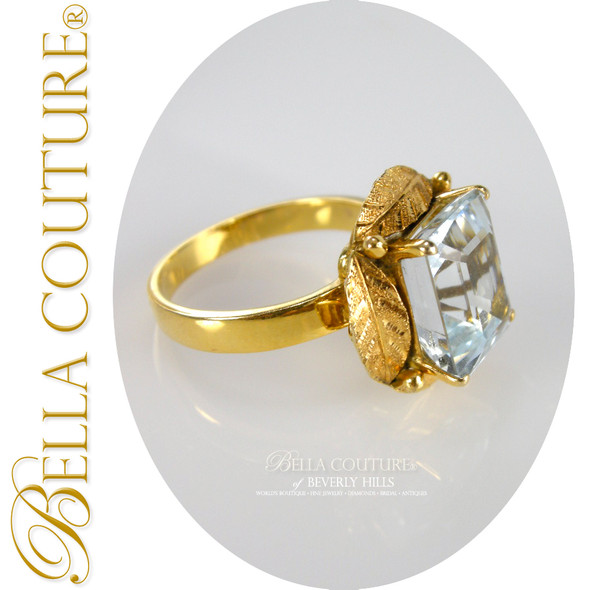 SOLD! - (ANTIQUE) Exquisite Victorian 6+ CARAT Pristine VVS Aquamarine Cushion Cut Estate 14k Yellow Gold Ring - Rare Fine Antique Jewelry